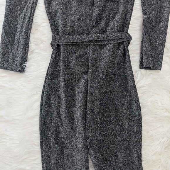 Silver Glitter Off Shoulder 3/4 Sleeve Jumpsuit - Picture 6 of 6